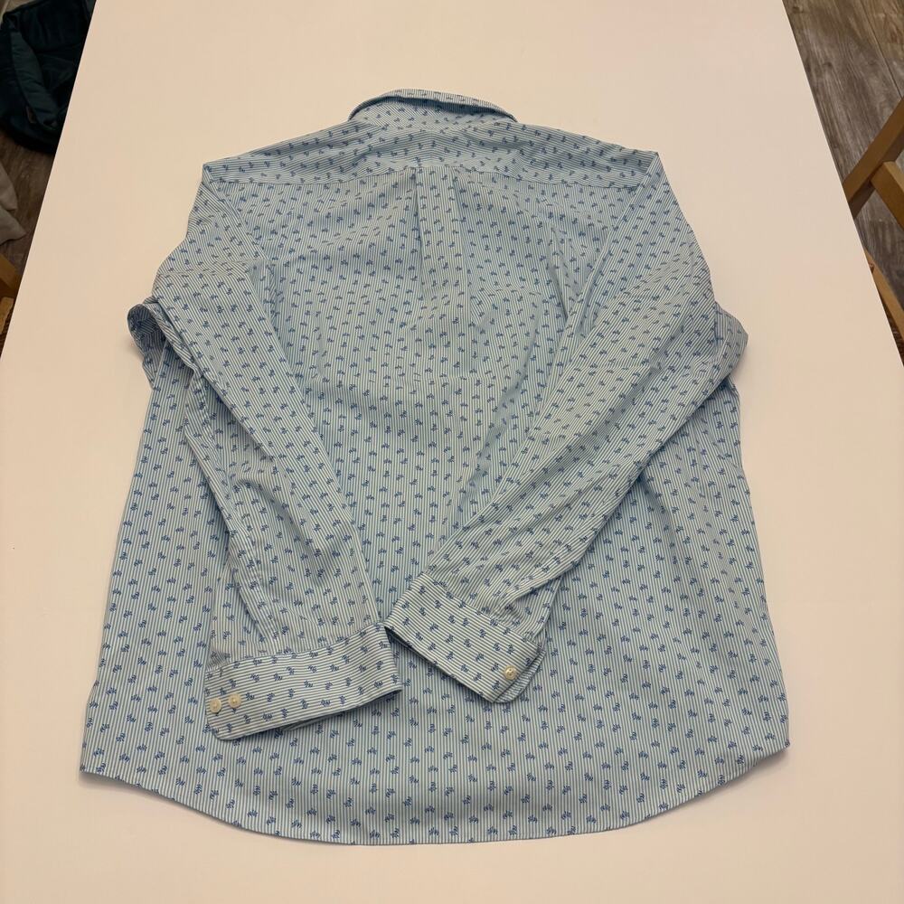 Lands' End Tailored Fit Dress Shirt Blue Floral Stripe XL 17-17.5 Men's - Picture 6 of 6